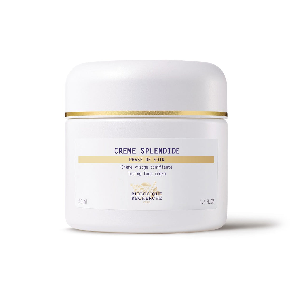 A white jar of Biologique Recherche Crème Splendide with a blue and gold label, placed against a clean white background.