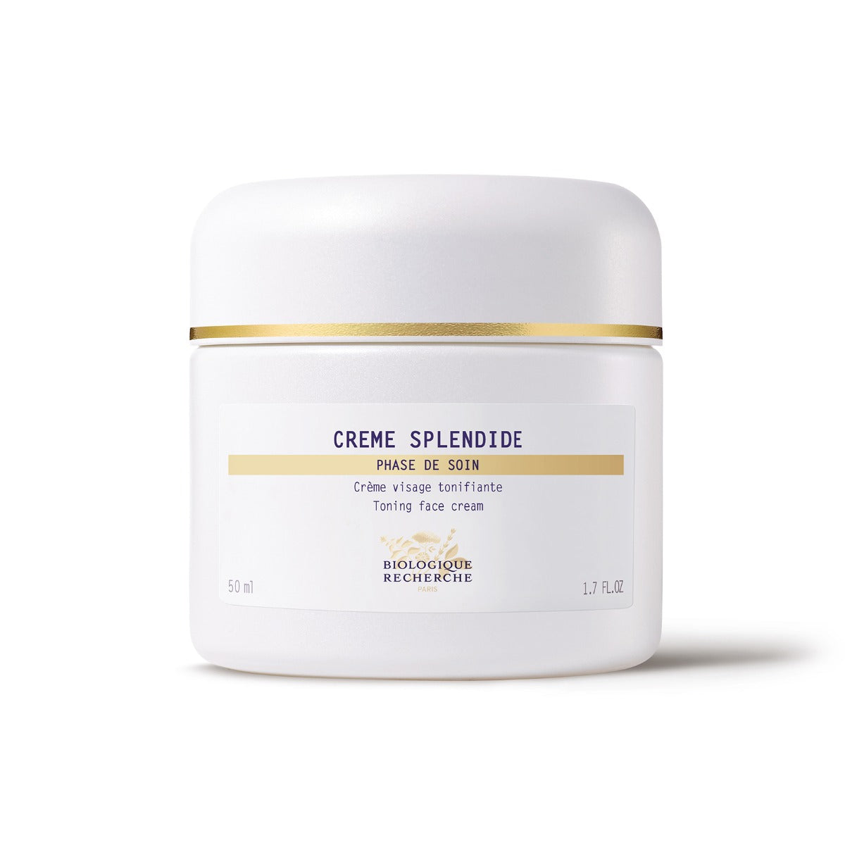 A white jar of Biologique Recherche Crème Splendide with a blue and gold label, placed against a clean white background.
